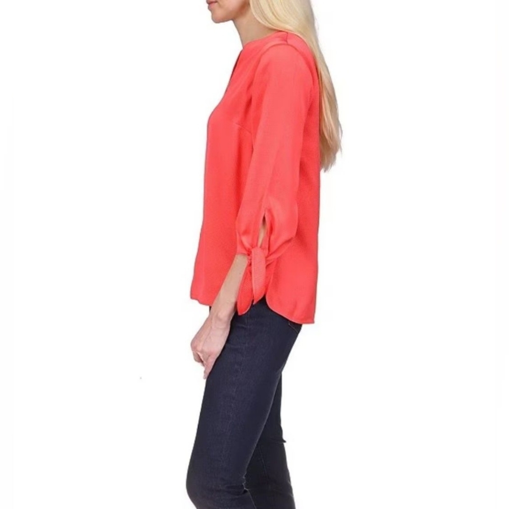 MICHAEL Michael Kors V-Neck Satin 3/4 Tie Sleeve Blouse. - Picture 3 of 7